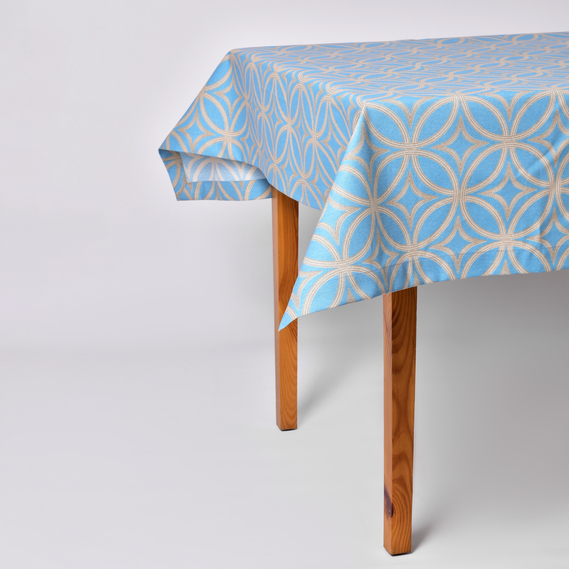Скатертина з водовідштовхувальним просоченням IDEIA 140х170 см бавовна візерунок бірюза V-25, фото 2
