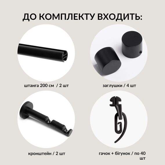 IDEIA Double Row Profile Curtain Rod 200 cm 19 mm Black Fully Equipped, фото 2 IDEIA Double Row Profile Curtain Rod 200 cm 19 mm Black Fully Equipped, фото 2