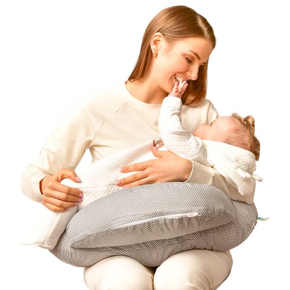 Подушка для кормления диванчик 60х70х16 см хлопок антиалергенное волокно, для удобства мамы, с молнией горошок сірий, фото 1