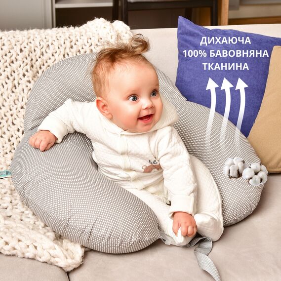 Подушка для кормления диванчик 60х70х16 см хлопок антиалергенное волокно, для удобства мамы, с молнией горошок сірий, фото 3