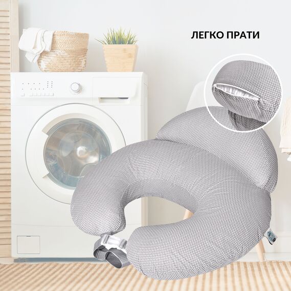 Подушка для кормления диванчик 60х70х16 см хлопок антиалергенное волокно, для удобства мамы, с молнией горошок сірий, фото 11