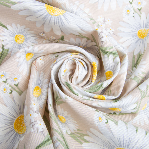Тканина декоративна Ромашки бавовна з водовідштовхувальним просоченням для скатертин, штор, декору беж, фото 1 Тканина декоративна Ромашки бавовна з водовідштовхувальним просоченням для скатертин, штор, декору беж, фото 1