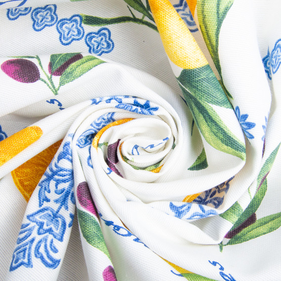 Тканина декоративна Прем`єр Лимони та оливки з водовідштовхувальним просоченням біла, фото 1 Тканина декоративна Прем`єр Лимони та оливки з водовідштовхувальним просоченням біла, фото 1