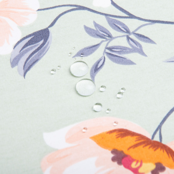 Тканина декоративна Прем`єр Сатин Квіти бавовна з водовідштовхувальним просоченням для скатертин, штор, декору м’ята , фото 3