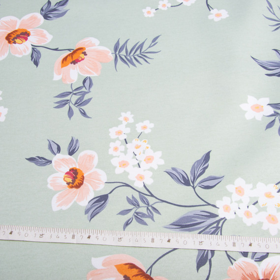 Тканина декоративна Прем`єр Сатин Квіти бавовна з водовідштовхувальним просоченням для скатертин, штор, декору м’ята , фото 6