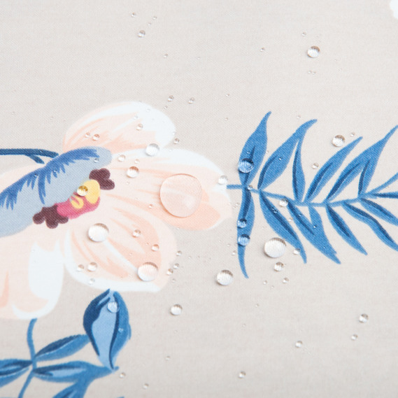 Тканина декоративна Прем`єр Сатин Квіти бавовна з водовідштовхувальним просоченням для скатертин, штор, декору беж, фото 3