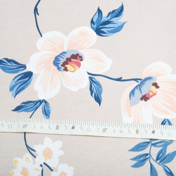 Тканина декоративна Прем`єр Сатин Квіти бавовна з водовідштовхувальним просоченням для скатертин, штор, декору беж, фото 5