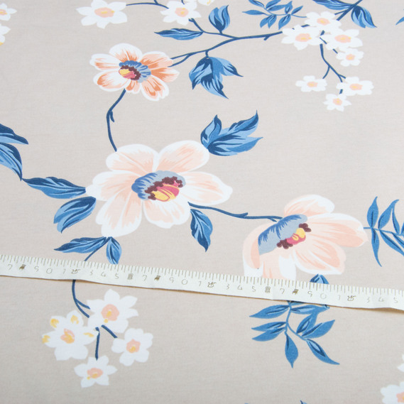 Тканина декоративна Прем`єр Сатин Квіти бавовна з водовідштовхувальним просоченням для скатертин, штор, декору беж, фото 6