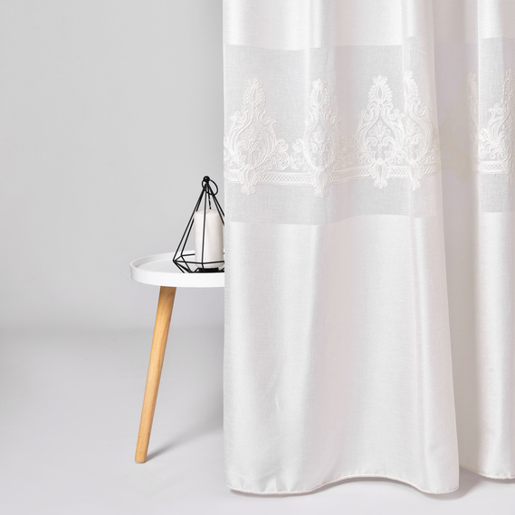 Ткань тюль рогожка с вышивкой Luiza молоко, фото 1 Ткань тюль рогожка с вышивкой Luiza молоко, фото 1