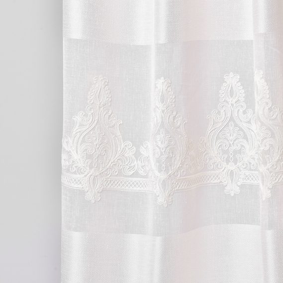 Ткань тюль рогожка с вышивкой Luiza молоко, фото 2 Ткань тюль рогожка с вышивкой Luiza молоко, фото 2