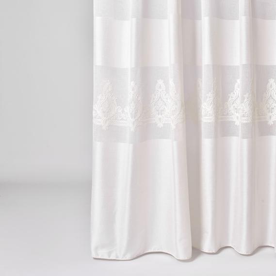 Ткань тюль рогожка с вышивкой Luiza молоко, фото 3 Ткань тюль рогожка с вышивкой Luiza молоко, фото 3