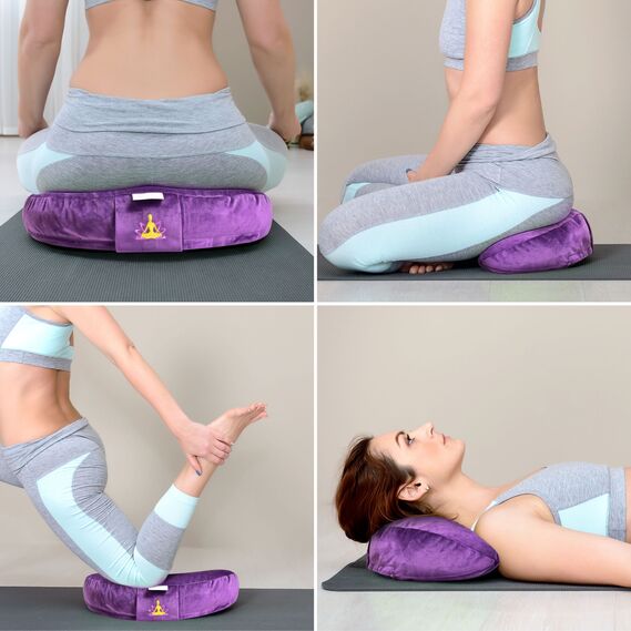 Подушка Болстер для йоги и медитации IDEIA с гречневой шелухой, йога, гречневая шелуха, гречиха 46х25х10 см, велюрова фіолет, фото 3