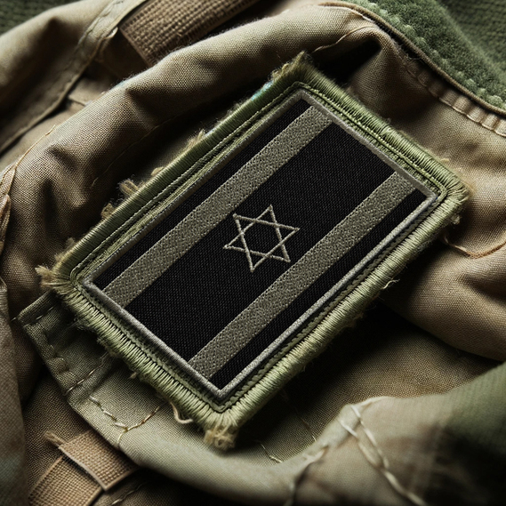 Set of chevrons 2 pcs with velcro Flag of Israel black 5x8 cm, embroidered patch, patch with embroidery, фото 2