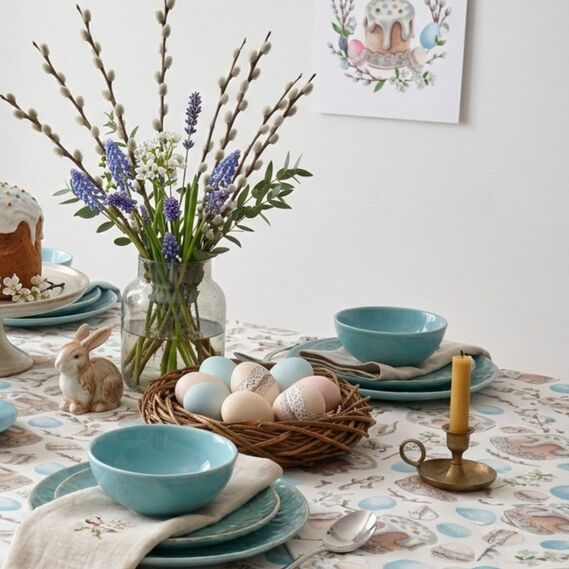 Easter Tablecloth 170x260 cm with Water-Repellent Coating IDEIA Festive Cotton Easter великдень м`ята, фото 7