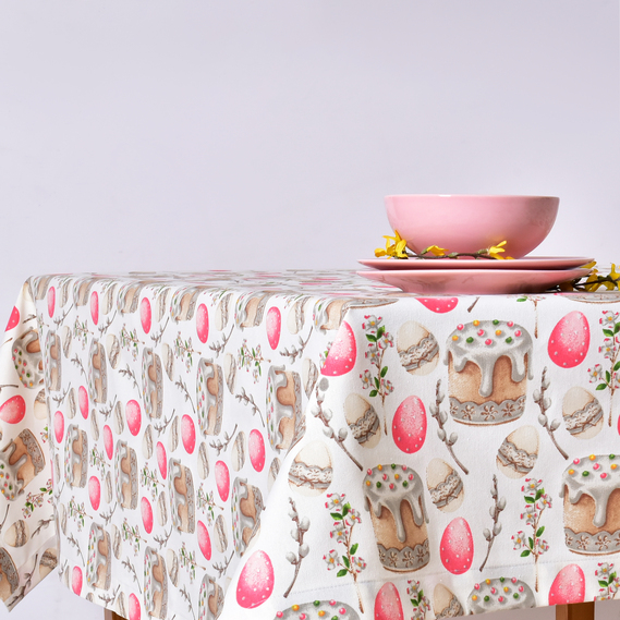 Скатерть 170х260 см пасхальная с водоотталкивающей пропиткой IDEIA праздничная хлопок Пасха великдень пудра, фото 2 Скатерть 170х260 см пасхальная с водоотталкивающей пропиткой IDEIA праздничная хлопок Пасха великдень пудра, фото 2
