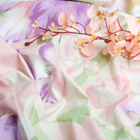 Тканина Тік для постільної білизни 2,2 м Тюльпани Т-45 персик, фото 4