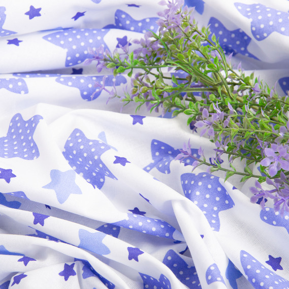 Тканина ситець дитячий Зірочки на білому фіолет, фото 3