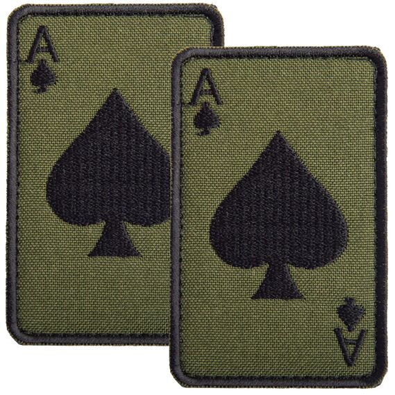 Set of chevrons 2 pcs on velcro Card Ace of Spades 5x8 cm, embroidered patch patch, фото 1