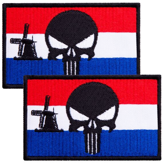 Set of chevrons 2 pcs with Velcro Punisher`s skull on the Flag of the Netherlands, Flag of the Netherlands, patch 5x8 cm, фото 1 Set of chevrons 2 pcs with Velcro Punisher`s skull on the Flag of the Netherlands, Flag of the Netherlands, patch 5x8 cm, фото 1