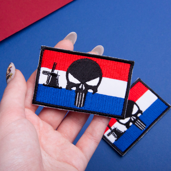 Set of chevrons 2 pcs with Velcro Punisher`s skull on the Flag of the Netherlands, Flag of the Netherlands, patch 5x8 cm, фото 5 Set of chevrons 2 pcs with Velcro Punisher`s skull on the Flag of the Netherlands, Flag of the Netherlands, patch 5x8 cm, фото 5