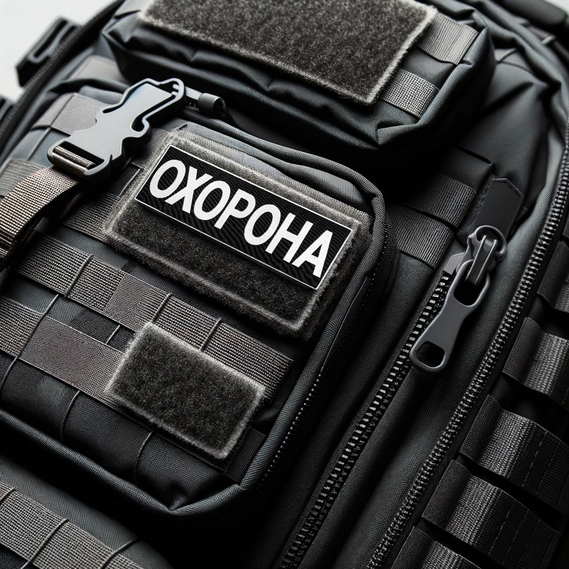 Набір шевронів 2 шт з липучкою Охорона 9х25 + 4,5х12,5 см білий, вишитий патч нашивка, фото 4