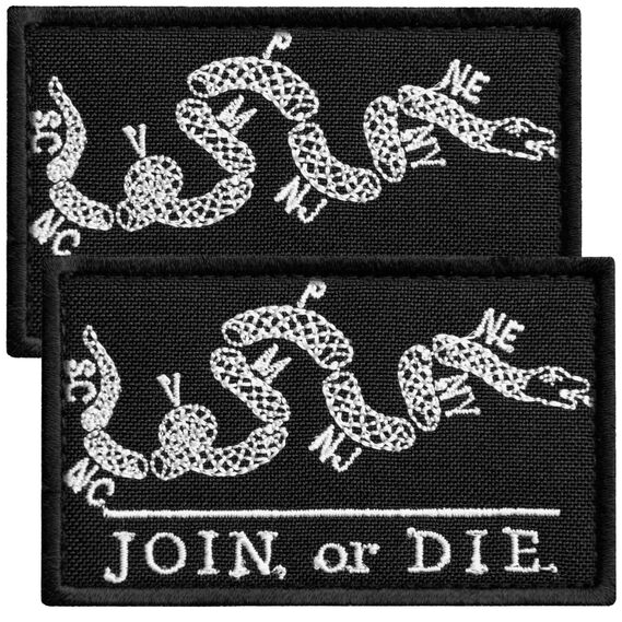 Set of 2 chevrons with Velcro JOIN or DIE black 5x8 cm, embroidered patch, фото 1 Set of 2 chevrons with Velcro JOIN or DIE black 5x8 cm, embroidered patch, фото 1