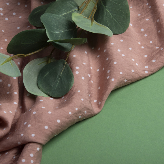 Ткань вискоза плательная Муслин 140 см, 90 гр/м2 для платьев, блузок, юбок, халатов, костюмов горошок беж/пудра, фото 3