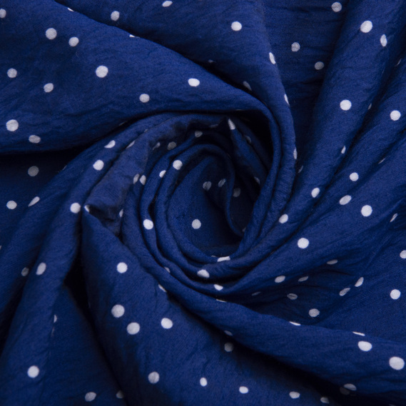 Ткань вискоза плательная Муслин 140 см, 90 гр/м2 для платьев, блузок, юбок, халатов, костюмов горошок синій, фото 1