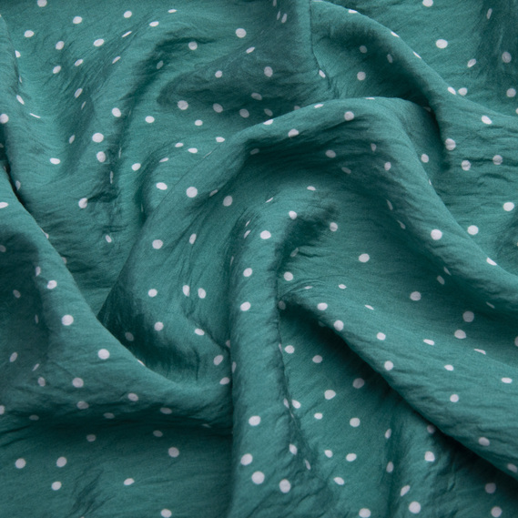 Тканина віскоза платтяна Муслін 140 см, 90 г/м2 для суконь, блузок, спідниць, халатів, костюмів горошок т/бірюза, фото 2