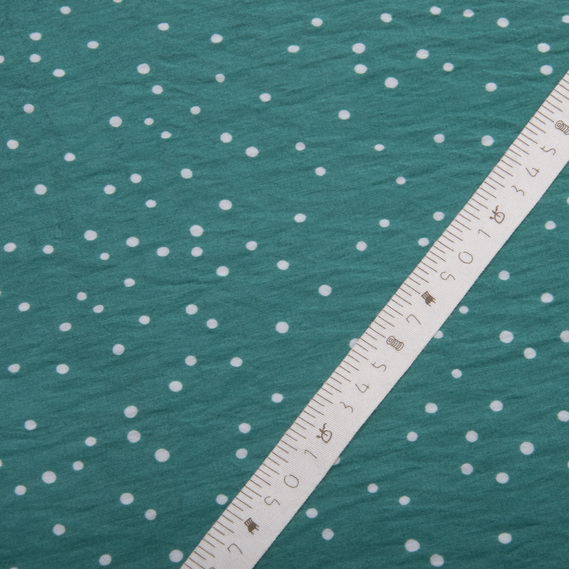 Тканина віскоза платтяна Муслін 140 см, 90 г/м2 для суконь, блузок, спідниць, халатів, костюмів горошок т/бірюза, фото 4