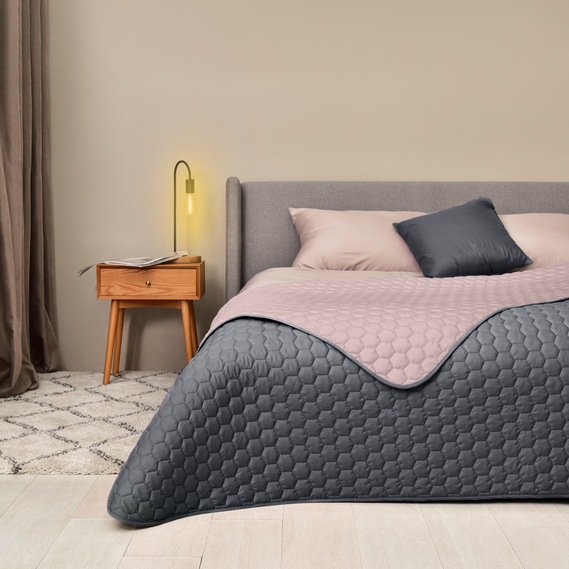 Покрывало на кровать Silhouette 220x240 IDEIA двухстороннее, прочная стежка ткани, антиаллергенное волоконо сірий, фото 1