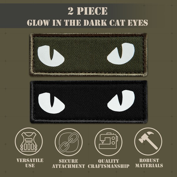 Набор шевронов 2 шт с липучкой Кошачьи глаза, Cat eyes светящиеся в темноте 7х2,2 см, люминесцентний патч нашивка, фото 5