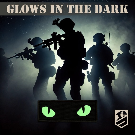 Набор шевронов 2 шт с липучкой Кошачьи глаза, Cat eyes светящиеся в темноте 7х2,2 см, люминесцентний патч нашивка, фото 9