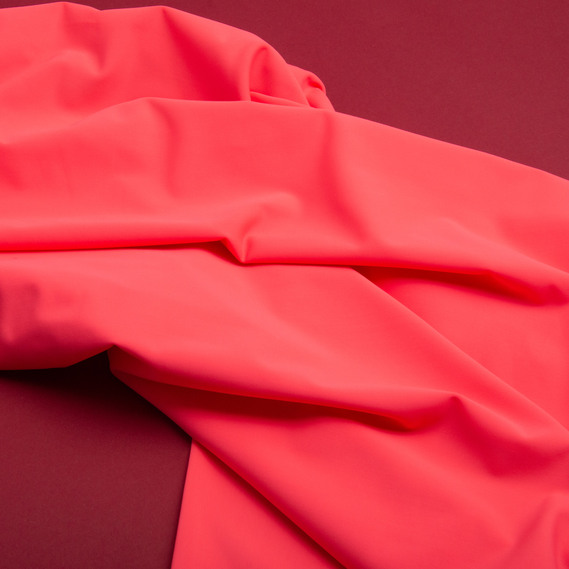 Ткань трикотаж Біфлекс матовий 200 гр/м2, еластична для купальників, леггінсов, спортивного одягу неон корал, фото 3
