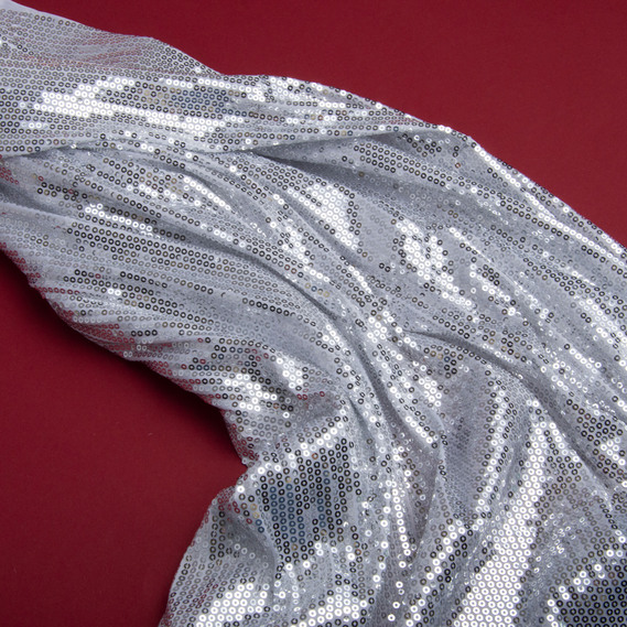 Трикотаж пайетка 228 гр/м2, блестящая, блестящая ткань для вечерней одежды срібло на білому, фото 3