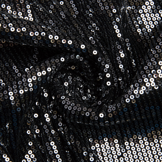 Трикотаж пайетка 228 гр/м2, блестящая, блестящая ткань для вечерней одежды срібло на чорному, фото 1 Трикотаж пайетка 228 гр/м2, блестящая, блестящая ткань для вечерней одежды срібло на чорному, фото 1