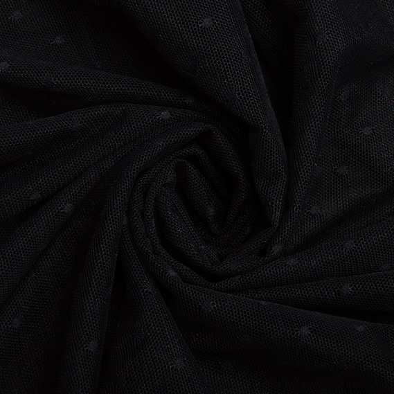 Mesh fabric knitted black polka dots 55 g/m2, фото 1