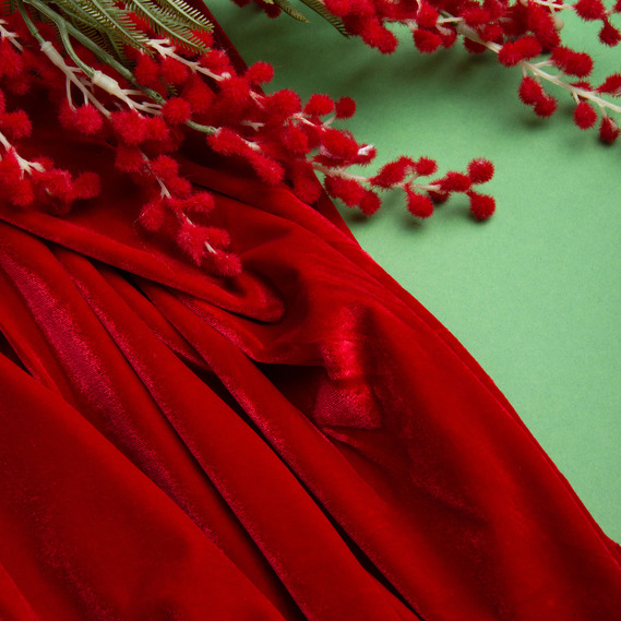 Тканина костюмна оксамитова, оксамит, блискуча тканина плательна стрейчева 300 гр/м2 червона, фото 3
