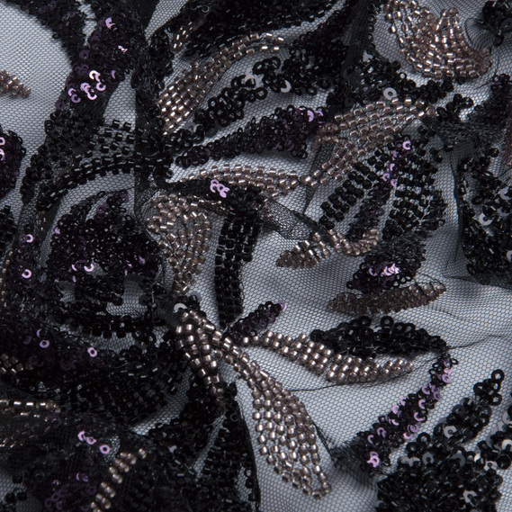 Тканина гіпюр бісер Мілан, ошатна тканина, тканина для вечірніх суконь, блискуча тканина чорна, фото 2 Тканина гіпюр бісер Мілан, ошатна тканина, тканина для вечірніх суконь, блискуча тканина чорна, фото 2