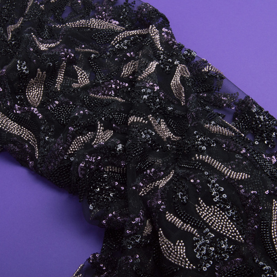 Guipure beads fabric Milan, fancy fabric, evening dress fabric, shiny fabric чорна, фото 3