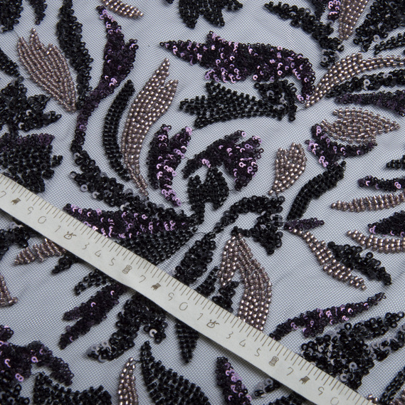 Guipure beads fabric Milan, fancy fabric, evening dress fabric, shiny fabric чорна, фото 4