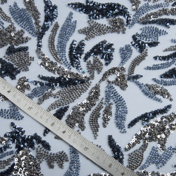 Guipure beads fabric Milan, fancy fabric, evening dress fabric, shiny fabric денім, фото 4