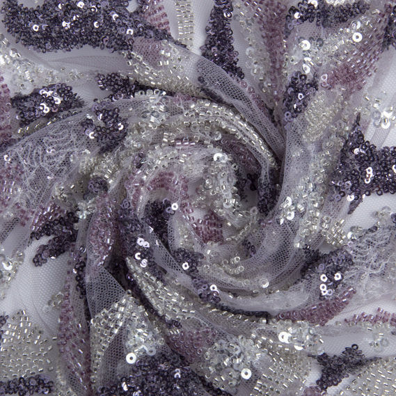 Ткань гипюр бисер Милан, нарядная ткань, ткань для вечерних платьев, блестящая ткань лілова, фото 1 Ткань гипюр бисер Милан, нарядная ткань, ткань для вечерних платьев, блестящая ткань лілова, фото 1