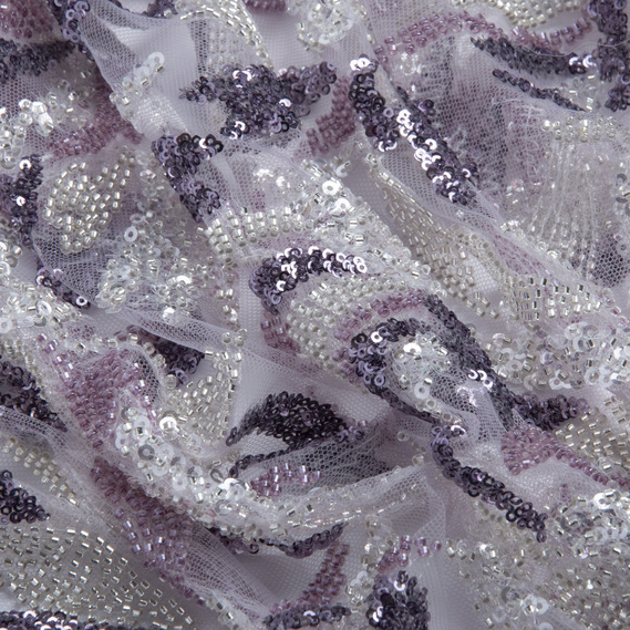 Ткань гипюр бисер Милан, нарядная ткань, ткань для вечерних платьев, блестящая ткань лілова, фото 2 Ткань гипюр бисер Милан, нарядная ткань, ткань для вечерних платьев, блестящая ткань лілова, фото 2