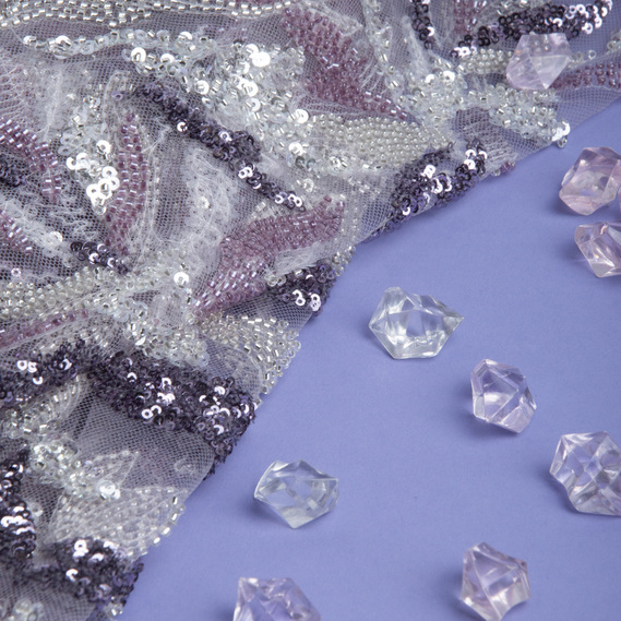 Ткань гипюр бисер Милан, нарядная ткань, ткань для вечерних платьев, блестящая ткань лілова, фото 4 Ткань гипюр бисер Милан, нарядная ткань, ткань для вечерних платьев, блестящая ткань лілова, фото 4