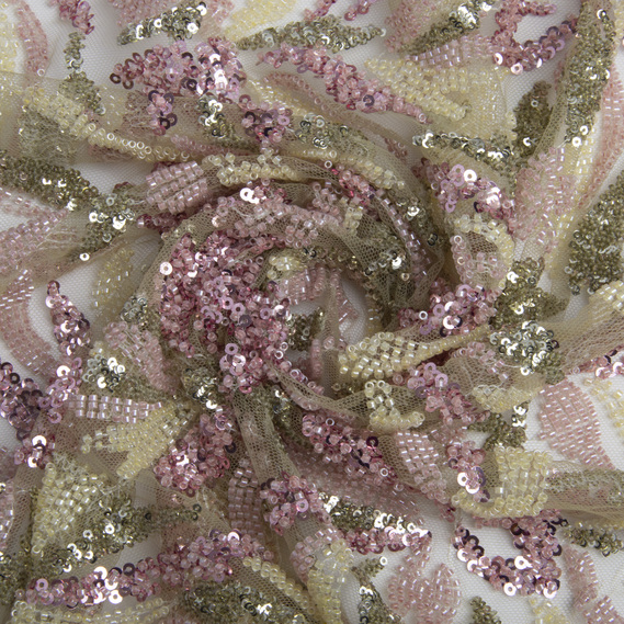 Ткань гипюр бисер Милан, нарядная ткань, ткань для вечерних платьев, блестящая ткань рожева, фото 1 Ткань гипюр бисер Милан, нарядная ткань, ткань для вечерних платьев, блестящая ткань рожева, фото 1