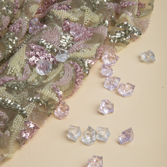 Ткань гипюр бисер Милан, нарядная ткань, ткань для вечерних платьев, блестящая ткань рожева, фото 2 Ткань гипюр бисер Милан, нарядная ткань, ткань для вечерних платьев, блестящая ткань рожева, фото 2