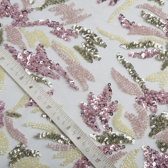 Ткань гипюр бисер Милан, нарядная ткань, ткань для вечерних платьев, блестящая ткань рожева, фото 3 Ткань гипюр бисер Милан, нарядная ткань, ткань для вечерних платьев, блестящая ткань рожева, фото 3