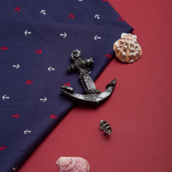 Тканина поплин бавовна, натуральна тканина якір синя, фото 3