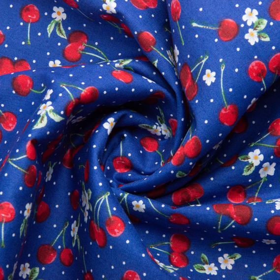 Тканина поплин бавовна, натуральна тканина вишня синя, фото 1